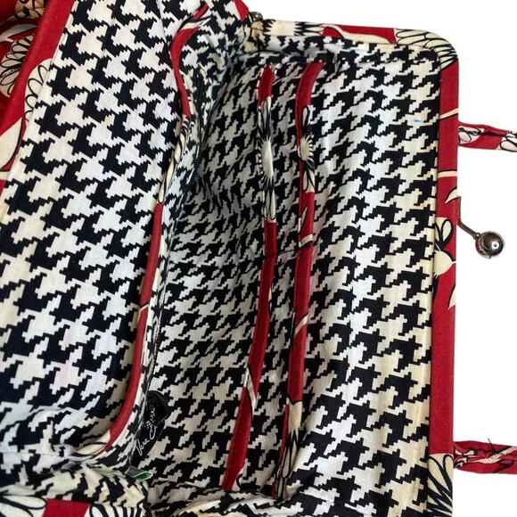 Vera Bradley Deco Daisy Frame Purse with Houndstooth Interior Black & Red - Picture 5 of 9